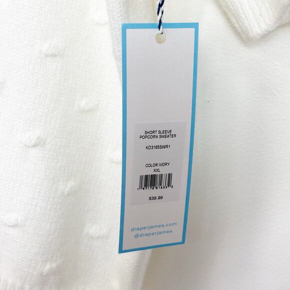 NWT White Cream Draper James Short Sleeve Popcorn Sweater XXL - Picture 4 of 6
